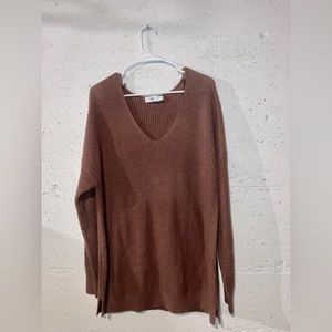 Oversized Knit Sweater with V Neck